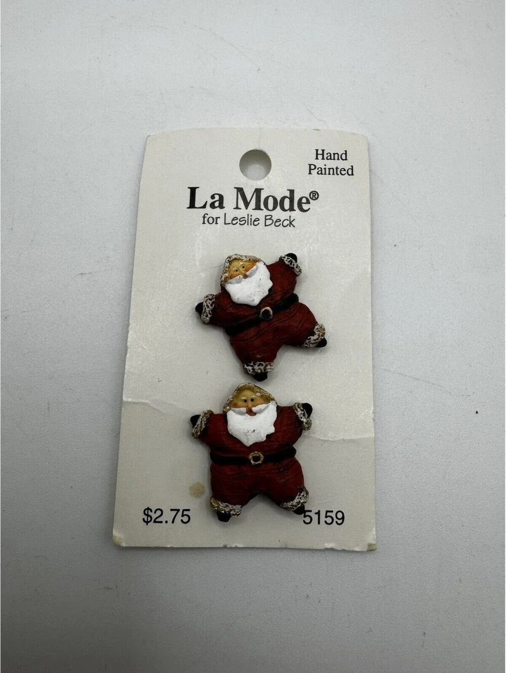 La Mode 5159 Hand Painted Christmas Santa Buttons on Card NOS
